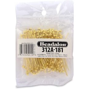 Beadalon 144-Piece 2-Inch Fancy Head Pin, Nickel Free Gold Plate