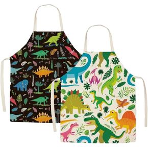 2Pack Kids Aprons Dinosaur Kids Aprons Waterproof Children Aprons for Cooking Baking Kitchen DIY