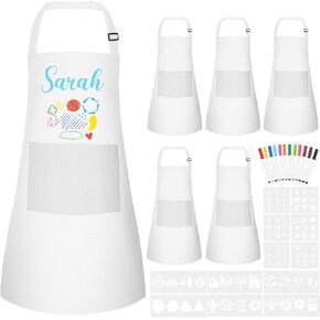 Morcheiong 6/12/24 Pack Adjustable Kid Apron Children Apron with Colored Pen and Craft Template Children Painting Apron-White