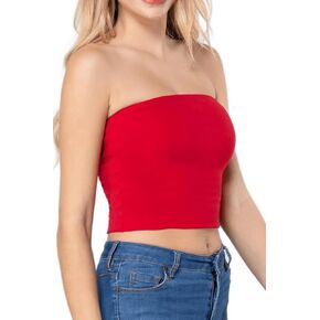 Women's Tube Crop Sexy Basic Solid Casual Strapless Cute Tops Seamless Stretchy Bandeau Summer Outfits