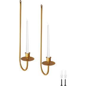 Wall Candle Holders for Taper Candles, Wall Candle Sconces Set of Two,Metal Candle Sconces Wall Decor for Home Living Room Dinning Room Bedroom Bathroom Decor(Gold/White) (White)