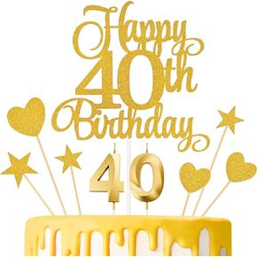 40th Birthday Cake Decorations, 40th Birthday Candles Cake Numeral Candles and Glitter Happy 40th Birthday Cake Toppers Set for Birthday Party Supplies (Rose Gold)