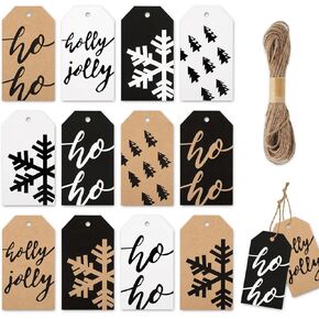 Whaline 120Pcs Christmas Paper Gift Tags Mixed Xmas Tree Nutcracker Hanging Name Tags with Hemp Rope Green Merry Label Tags for Party Favor Decor Supplies, 12 Designs