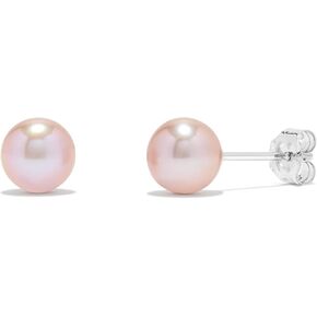 .925 Sterling Silver AAAA Round Pink Freshwater Cultured Pearl Classic Stud Earrings - Choice of Pearl Size