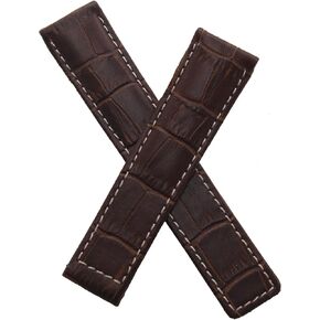 Watchstrapworld TH-CAR20-02-0931 - 20mm Brown Alligator-style Genuine Leather Watchband with White Stitching compatible with TAG Heuer Carrera (with spring bars)