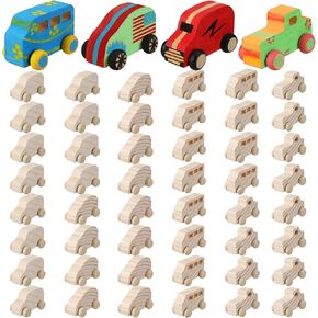 Wettarn 48 Pcs Wood DIY Car Toys, Unfinished Wooden Cars, Paintable Wood Toys, Wooden Crafts for Students Home Activities Craft Projects Easy Woodworking
