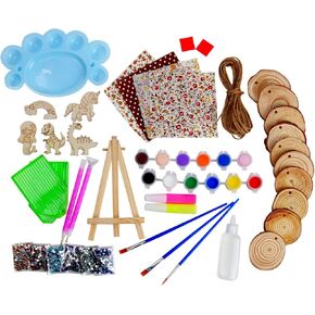 Insgen Kids Wooden Painting Kit Crafts for Kids Wood Slices with Gem Diamond Painting Sets-Little Children's Art Craft Paint Projects Arts Kits Gifts for Girls Kids Boys Toddlers
