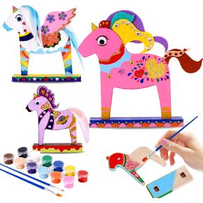 leffuny Unicorn Painting Kit for Kids - Unicorn Toys Wood Craft Kit - DIY Unicorn Gifts Toys kit - Arts and Crafts for Kids- Make Your Own Magic Unicorn Crafts- Christmas Gifts for Kids, Boys, Girls