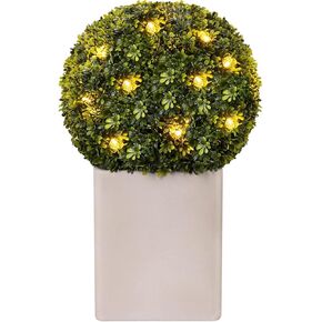 Artificial Topiary with Pot Lights, 20" Potted Boxwood Tree Topiary Ball Artificial Plant Shrub for Front Porch Home Office Decor (1, 20")