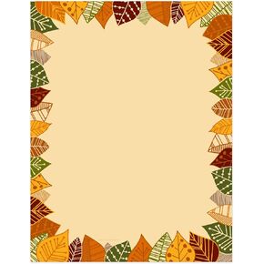 Modern Thanksgiving Leaf Border Letterhead / 50 Sheets 8.5" x 11" Fall Leaves Illustration/Beautiful Autumn Paper