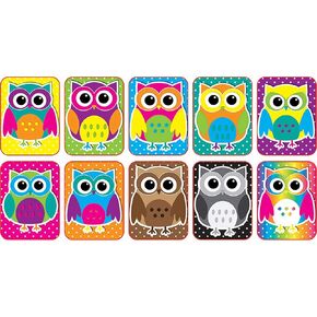Ashley Productions Colorful Owls Non-Magnetic Mini Whiteboard Eraser (10 Pack), 2" x 1.5" x .75"
