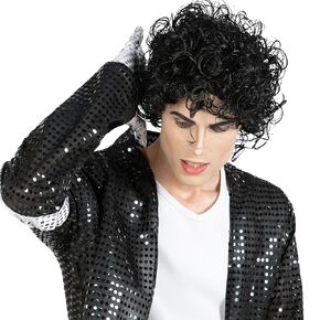 Morph Black Curly Cosplay Wig for Pop Idol King Rockstar Role Play, Black Wavy Wig for Natural Look, Halloween Wig for Men Women