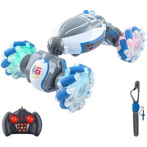 Threeking Rc Twist Stunt Car Toy Remote Control Cars Moving Horizontally Double-Sided Driving 360-degree Rotating with Lights Music 4WD Car Toys Gifts Presents for Boys/Girls Ages 6+