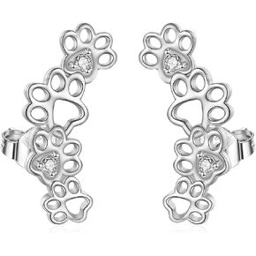 POPLYKE 925 Sterling Silver Ear Climber Earrings Studs Paw Daisy Earrings for Women Leaf Crawler Earring Cuff Earrings