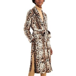 INC Womens Black Pocketed Animal Print Trench Coat Size M