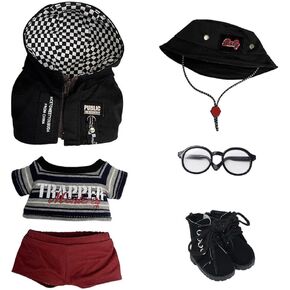 niannyyhouse 15cm 20cm Plush Doll Clothes Night Walker Set Black Hoodie T-Shirt Pants Fisherman's Hat Glasses Shoes Soft Stuffed Plush Toy Dress Up (20cm)