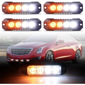 4-LED Sync Feature Ultra Slim Surface Mount Flashing Green Strobe Lights for Truck Car Vehicle LED Mini Grille Light Head Emergency Beacon Hazard Warning Lights