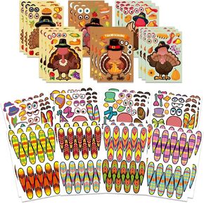 30 Sheet Turkey Stickers Thanksgiving Stickers for Kids,Reusable Thanksgiving Party Favors Supplies Stickers for Kids Turkey Games Crafts Stickers Autumn Fall Harvest Thanksgiving Decorations
