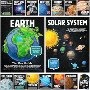 Decorably 15 Space Theme Classroom Decor - 11x14in Space Classroom Decor, Solar System Poster, Space Decorations for Classroom, Space Posters, Outer Space Classroom Decorations, Space Poster