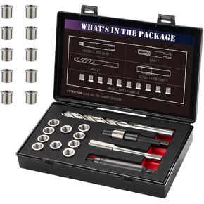 M10X1.0X12.7MM Thread Repair Kit with Insert HSS Drill, Tap, Counterbore, Installation Driver, Metric, 10PCS Stainless Steel Insert M10X1.0X12.7MM