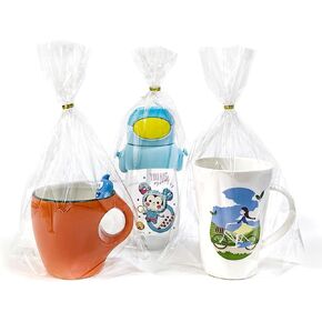 Bottom Gusset Cellophane Gift Bags: 50 Pcs 8" x 11" Clear Gift Bags with Twist Ties - Perfect for Treats, Candy, Goodies, Cookies, Breads, and Party Favors Wrapping - Clear Plastic Cello Gift Bags