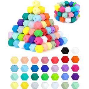 90PCS FIVEIZERO Hexagon Silicone Beads,30 Colors 14mm Silicone Beads for Keychain Making Kit,Lanyard Making,Keychains,and Craft Projects,Premium Silicone Bead Kit for DIY Enthusiasts