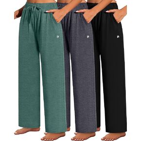 Neer 3 Pack Women's Wide Leg Pants High Waist Sweatpants Yoga Palazzo Drawstring Lounge Pajamas Jogger Pants with Pockets