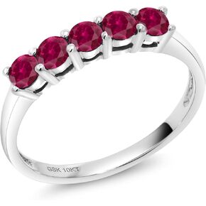 Gem Stone King 10K White Gold 3MM Round Gemstone Birthstone 5-Stone Wedding Engagement Anniversary Promise Gold Ring For Women | Available In Size 5, 6, 7, 8, 9