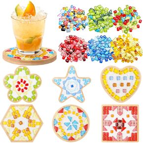 Sunnychicc 6 Sets DIY Glass Mosaic Tiles for Crafts Mixed Color Craft Kits for Adults Mosaic Artistic Style Decoration Materials Package with Tools for Coaster Handmade Home Decoration Gifts