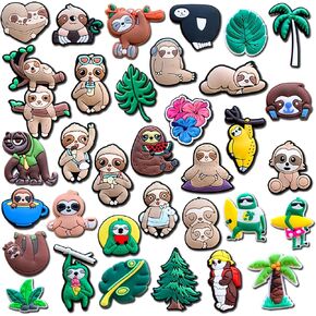 35Pcs Jungle Animals Fitness Fish Shoe Charms, Mushroom Sloth Butterfly Croc Charms Pack for Shoe Decoration
