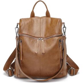 Genuine Cow Leather Backpack Shoulder Handbag Bag for Women, Top Handle & 2 Detachable Straps- Green
