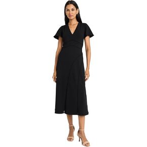 Maggy London Women's Elegant Midi Flutter Sleeves-V-Neck A-line Silhouette-Versatile Cocktail Dress