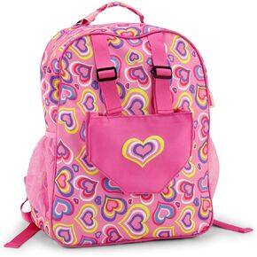 Emily Rose Kids Daypack Overnight Backpack | 18" Doll Unique Travel Carrier | Includes Carry Pouch for Baby Dolls/Stuffed Animals | Little Girls Back Pack for Travel and Sleepovers! (Playful Hearts)