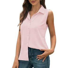 Women’s Sleeveless Button Down Shirts Casual Collared Tank Top V Neck Summer Blouses for Work Businees