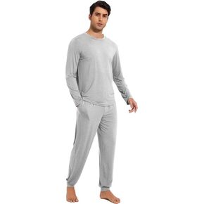 WiWi Men's Viscose from Bamboo Pajama Sets Long Sleeve Top and Pants Sleepwear Pjs with Pockets Drawstring S-XXL