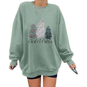 ASTANFY Christmas Tree Sweatshirt Women Oversize Merry Christmas Sweatshirt Xmas Drop Shoulder Long Sleeve Pullover Shirt