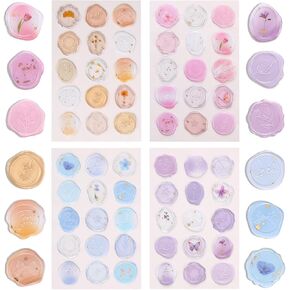 Floral Amber Wax Seal Stickers, 120 Pcs Self-Adhesive Envelope Seal Stickers, Clear Crystal Stamp Stickers for Wedding Invitations Baby Shower Birthday Bridal Shower (4 Styles)