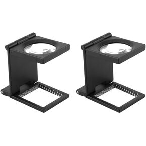 2Pcs 10X Folding Loupe Magnifier, Pocket Magnifying Glasses Three-Folding Magnifier Zinc Alloy Small Loupe, Mini Magnifying Glass with Scale for Textile Optical Jewelry Sewing Thread Collection Repair
