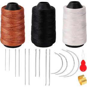 Upholstery Repair Kit Leather Sewing Kit, 650yd Waxed Thread with 14 PCS Leather Needles, Heavy Duty Leather Canvas Needles with Waxed Thread 3 Rolls 218 yd/roll