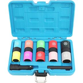 DPTOOL Half Size Lug Nut Socket Set 1/2" Drive Impact Flip Socket Set Metric 6 Point Non-Marring Thin Wall Double Ended Wheel Lug Nut Socket for Removal of Swollen, Dented and Deformed Lug Nuts