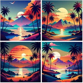4 Pack Framed Paint by Number for Adults, Small Easy Adult Paint by Numbers Kits on Canvas, Acrylic Framed Paint by Number Kits Arts and Crafts DIY Color by Number for Wall Decor Present 8x8 inch