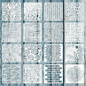 16Pcs Layering Stencils for Painting, 6"x6" Stencils for Crafts, Mixed Texture Painting Stencils for Burlap Art Painting on Wood Wall Canvas Brick Layered Pattern Paint Art Stencils