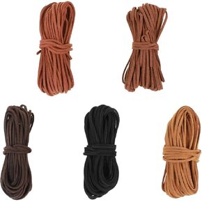 5 Colors Suede Cord Rope Leather String 2.6 mm x 11 Yard Flat Leather Crafting Cord Thread Black Brown Leather Strips for Shoes Laces Jewelry Making Necklace Bracelet Beading and DIY Crafts