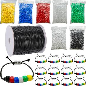 1400 Pcs Plan of Salvation Bracelet Kit Bead Bulk Wordless Faith Bracelet Black White Red Green Yellow Blue Clear Beads with 100 Yards Waxed Cotton Thread Cord Christian Beads for Bracelets