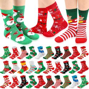 Geyoga 30 Pairs Christmas Cotton Socks for Women Funny Xmas Socks Winter Warm Novelty Socks Holiday Colorful Socks Bulk for Family Boys Girls Men Women