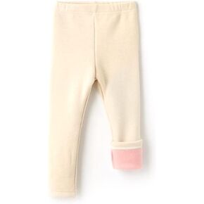 Ozkiz Toddler Fleece Pants Lined Leggings for Girls Beige