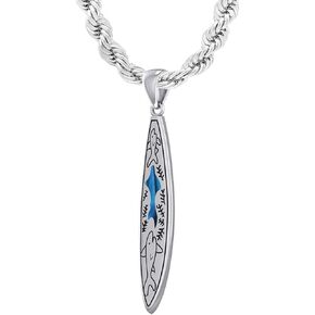US Jewels Men's 925 Sterling Silver 40.5mm Shark Surfboard Pendant Necklace, 22in to 26in