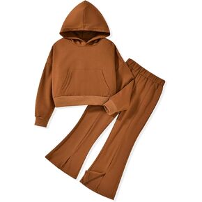 Toddler Little Girls Long Sleeve Hoodie Sweatshirts Split Flare Pants Sweatsuit Outfits