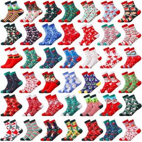 Toulite 42 Pairs Christmas Holiday Socks Bulk Women's Christmas Socks Set Funny Soft Crew Socks Novelty Fancy Xmas Socks Gift Stocking Stuffers for Women Men Girls