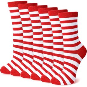 Eurzom 6 Pairs Christmas Stripe Crew Socks Red and White Striped Dress Socks Bulk for Xmas Women Men Elf Costume in Kuwait
